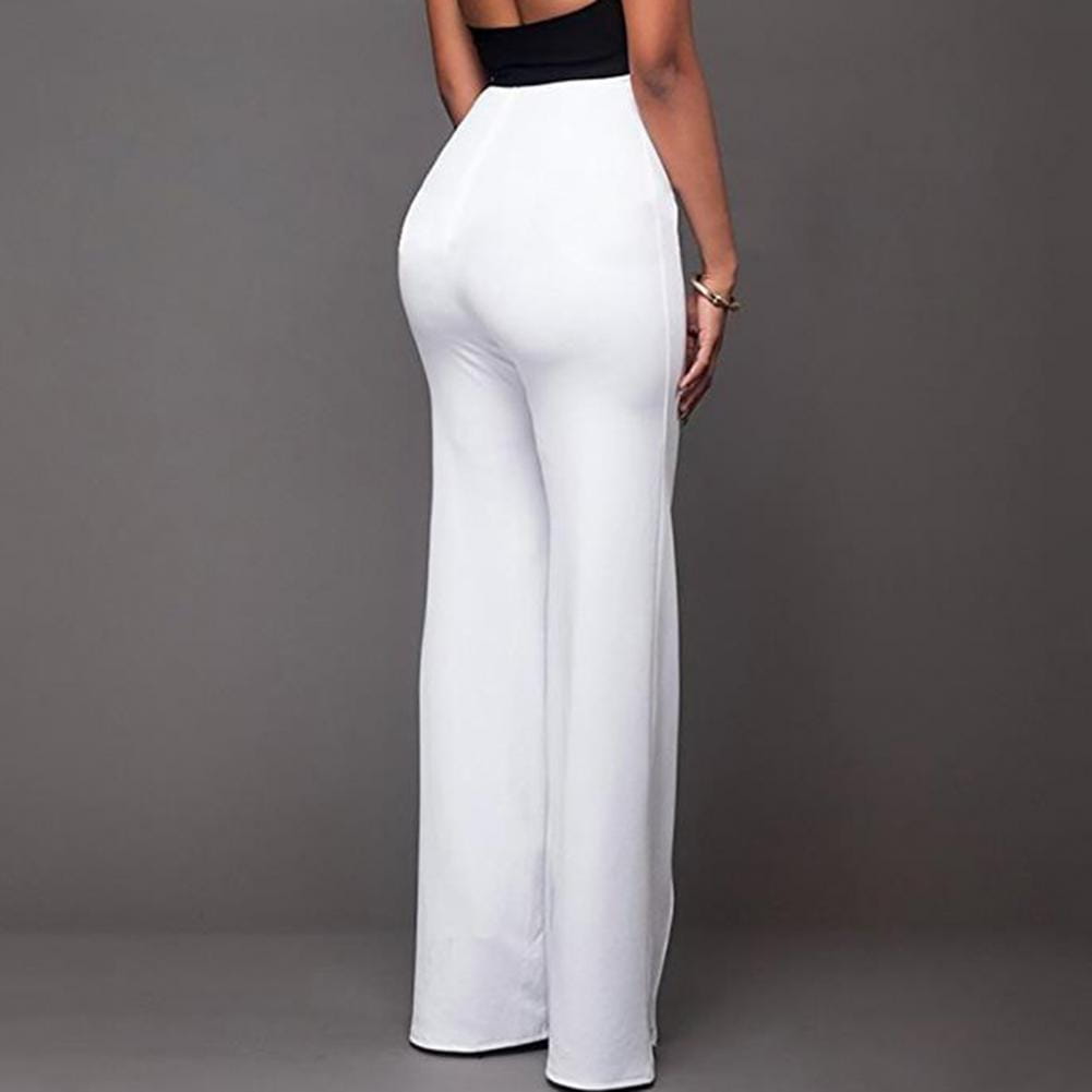 Solid Color Flare High Waist Wide Office Ladies Trousers