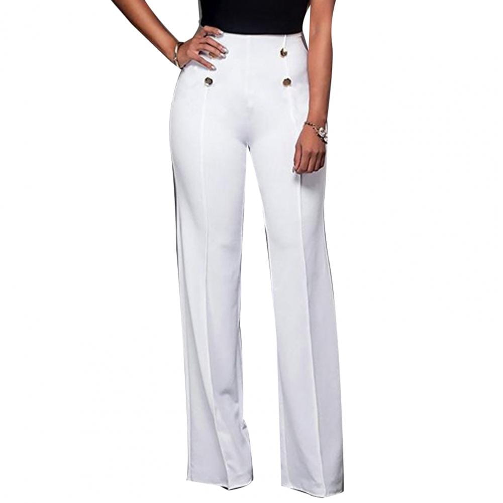 Solid Color Flare High Waist Wide Office Ladies Trousers