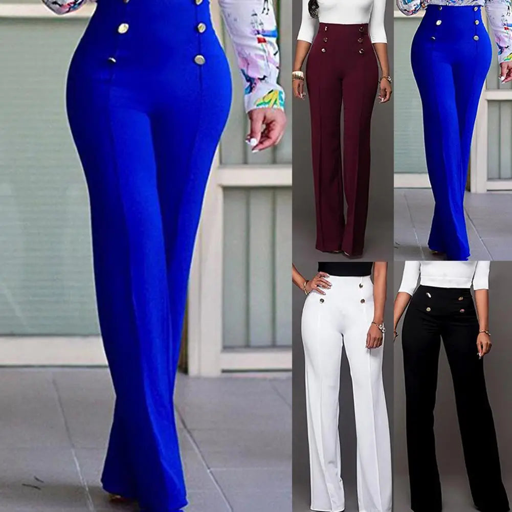 Solid Color Flare High Waist Wide Office Ladies Trousers