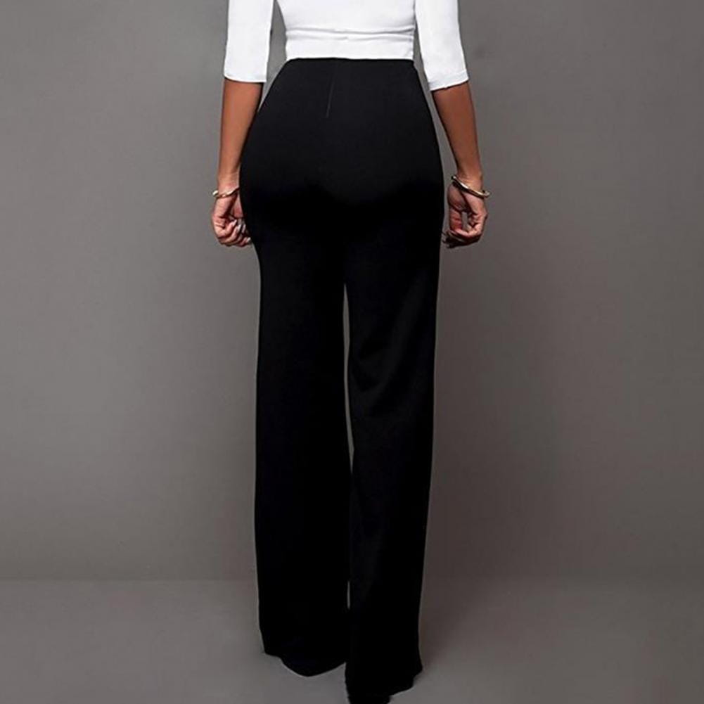 Solid Color Flare High Waist Wide Office Ladies Trousers