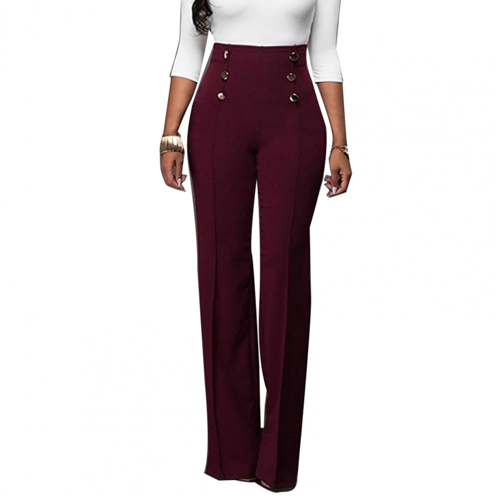 Solid Color Flare High Waist Wide Office Ladies Trousers