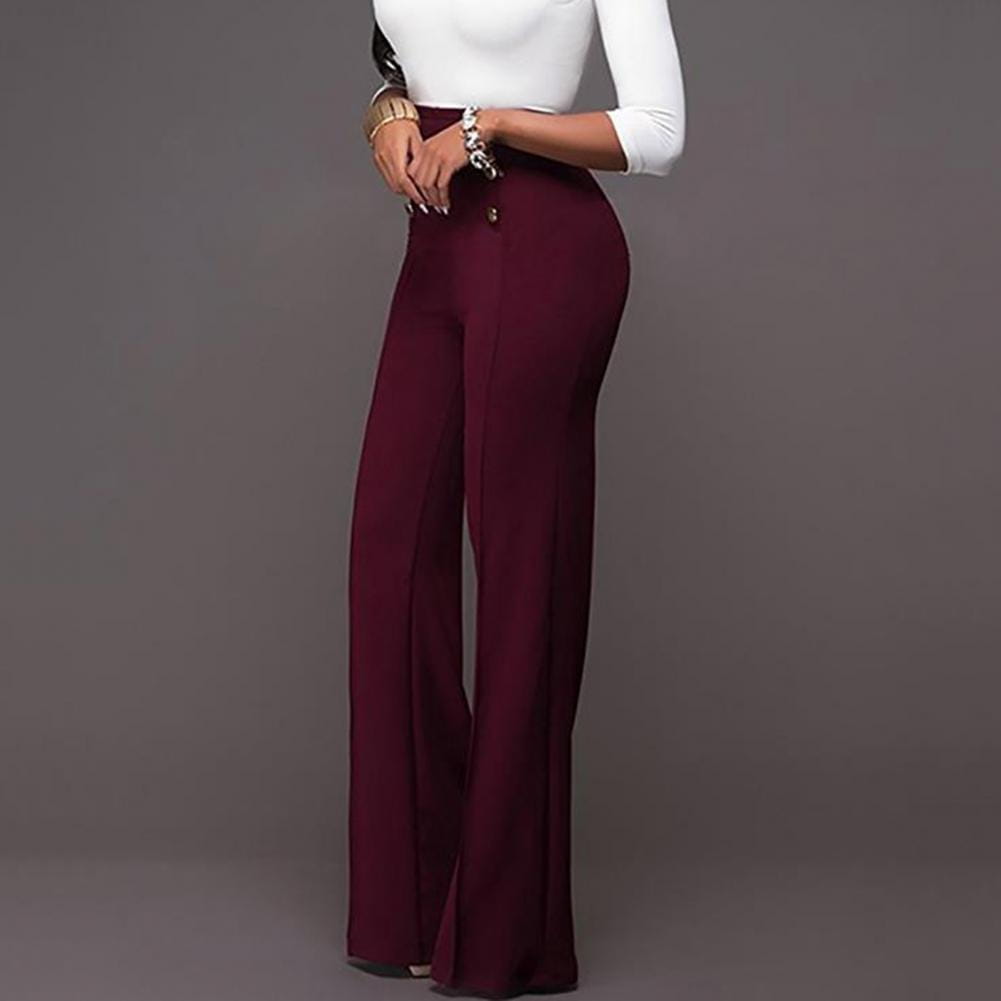 Solid Color Flare High Waist Wide Office Ladies Trousers