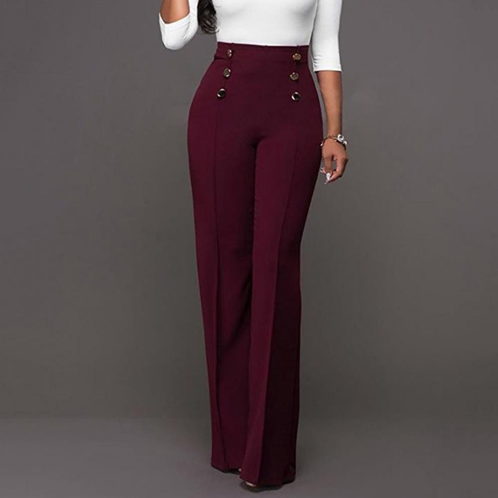 Solid Color Flare High Waist Wide Office Ladies Trousers