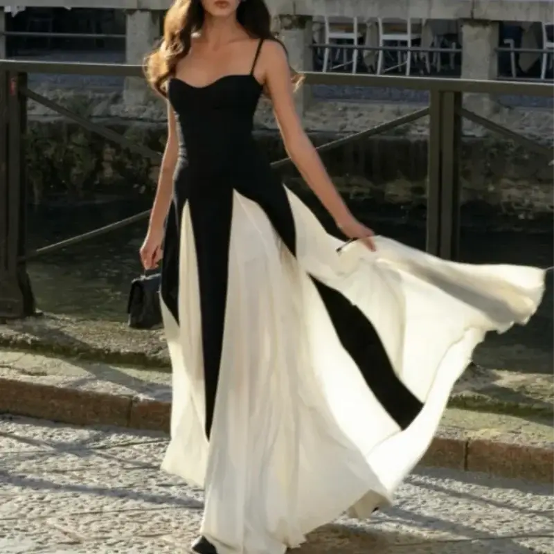 Sexy Women Contrasting Gown Patchwork Sling Dress