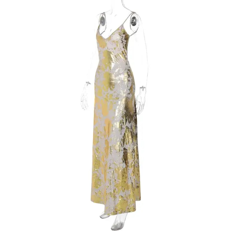 Elegant Gold Foil Fragmented Bodycon Statement Dresses