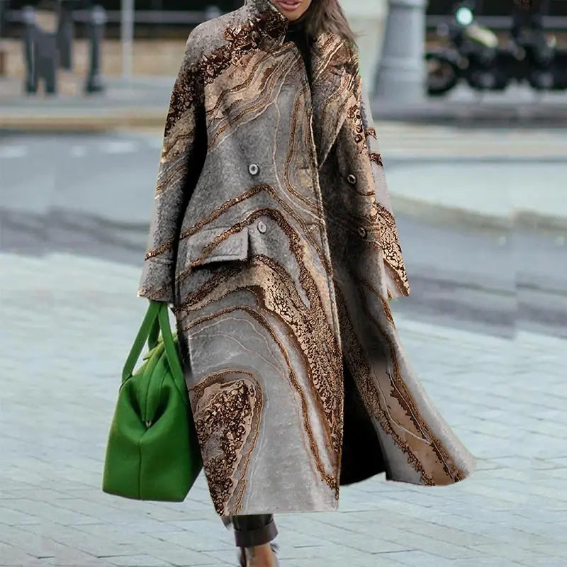 Elegant Street Lady Long Cardigan Cashmere Printed Coats