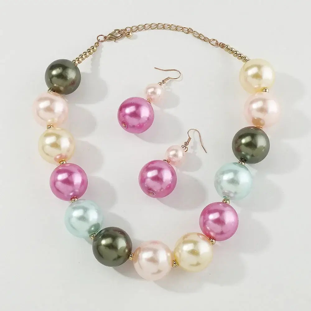 Vintage Luxury Big Metal Ball Pearl Statement Jewelry Set