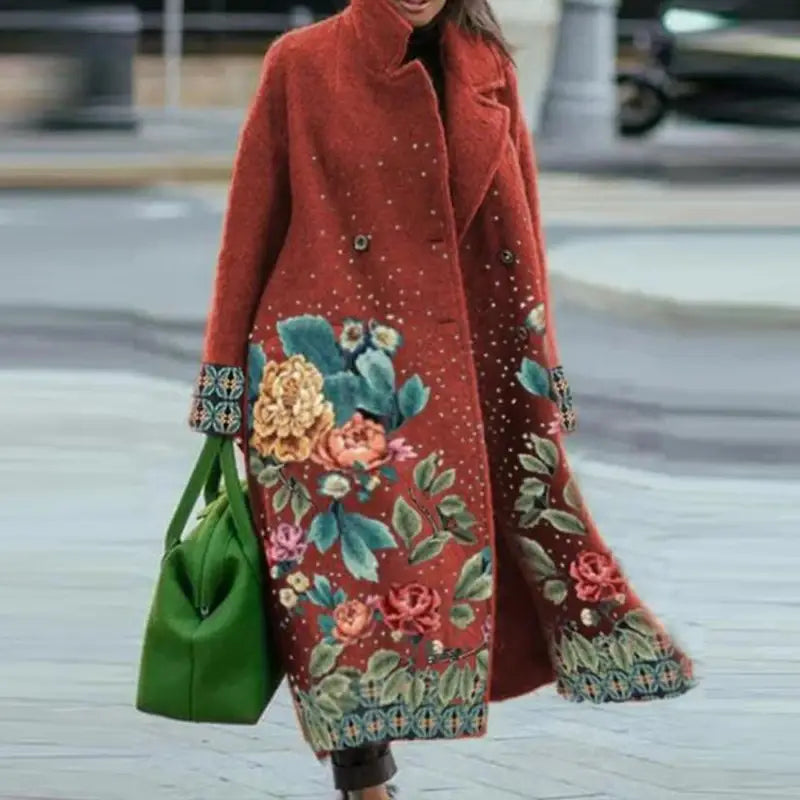 Elegant Street Lady Long Cardigan Cashmere Printed Coats