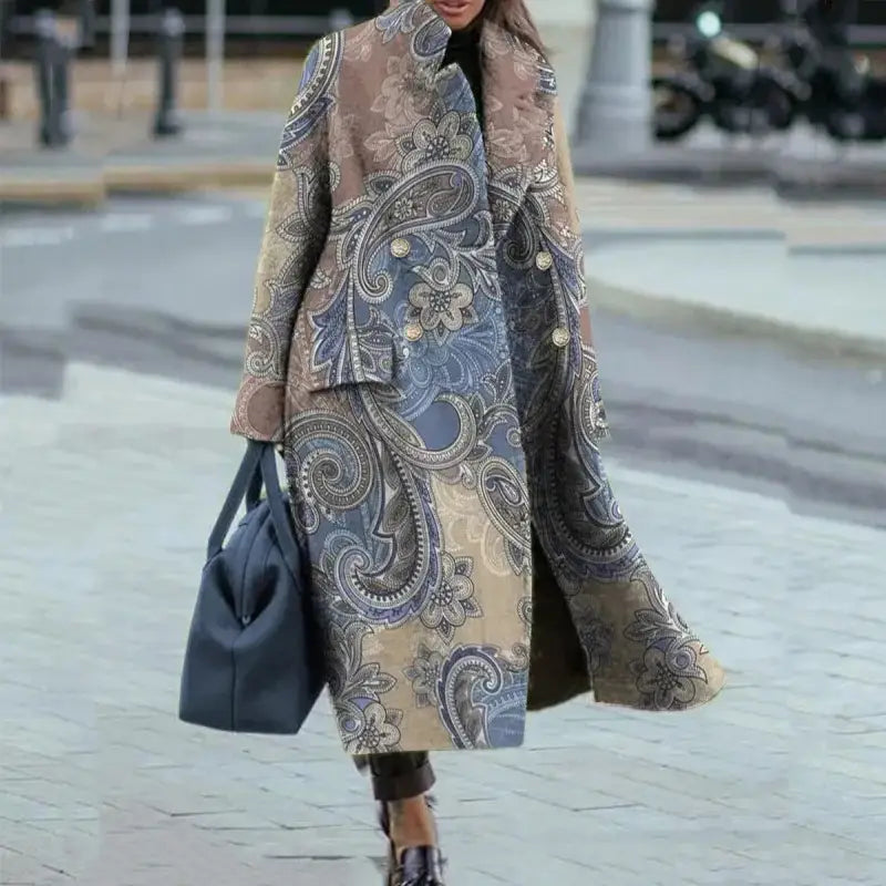 Elegant Street Lady Long Cardigan Cashmere Printed Coats