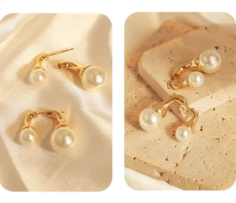 Women Copper Elegant Gold-Plated Pearl Stud Earring