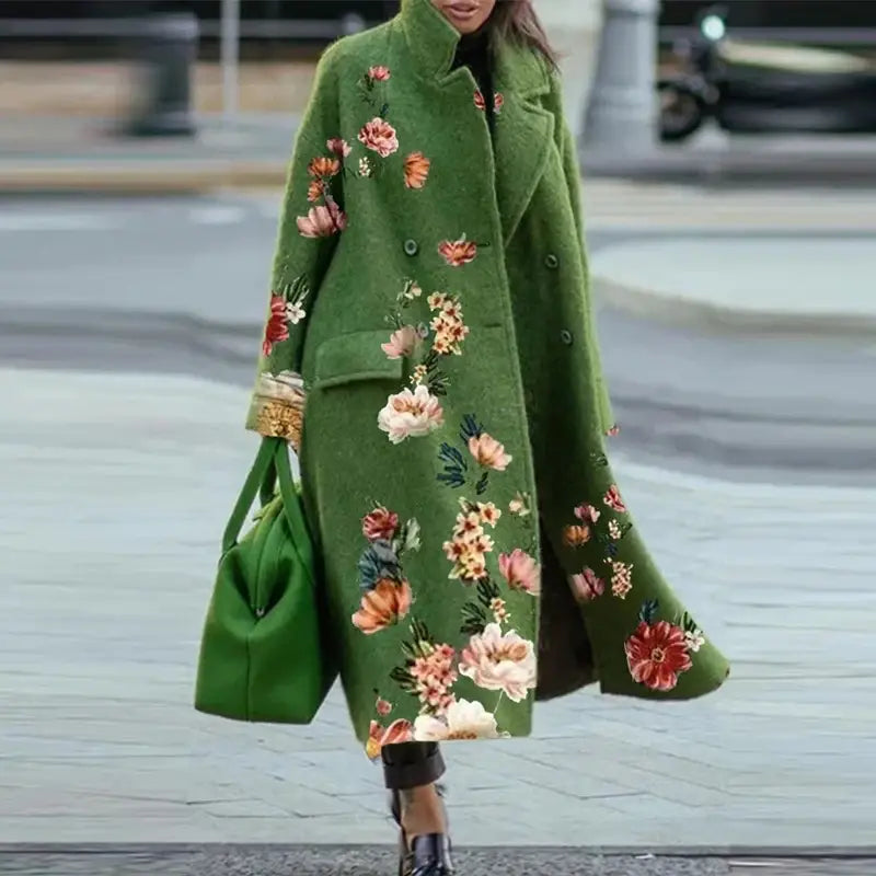 Elegant Street Lady Long Cardigan Cashmere Printed Coats