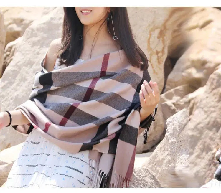 Luxury Brand Classic Print Lattice Soft Cashmere Shawl