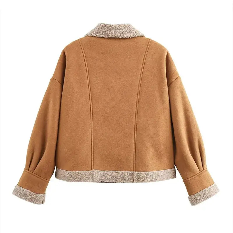 Women’s Chic Wool Patchwork Button with Pocket Thickened Jacket