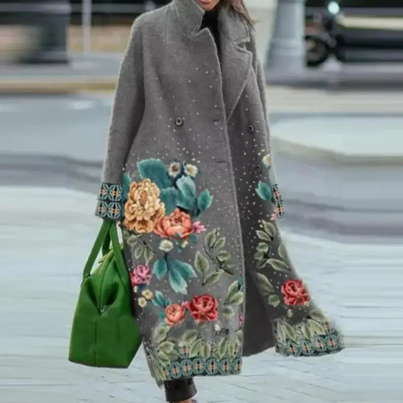 Elegant Street Lady Long Cardigan Cashmere Printed Coats