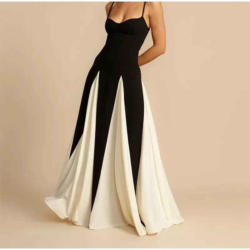 Sexy Women Contrasting Gown Patchwork Sling Dress