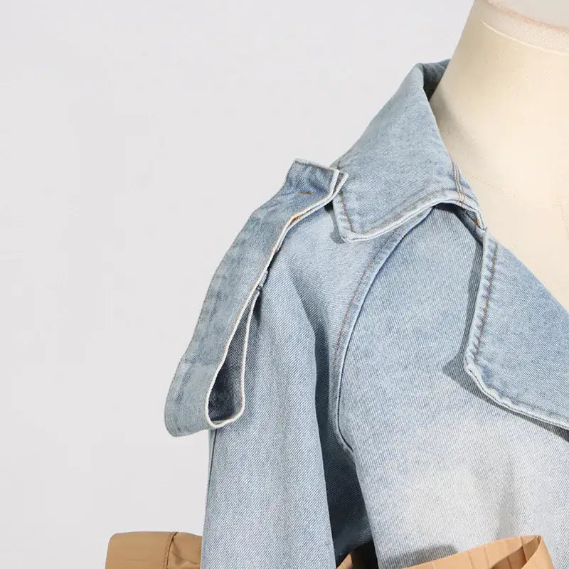 Women’s Statement Ruffles Folds Lace Up Denim Jacket