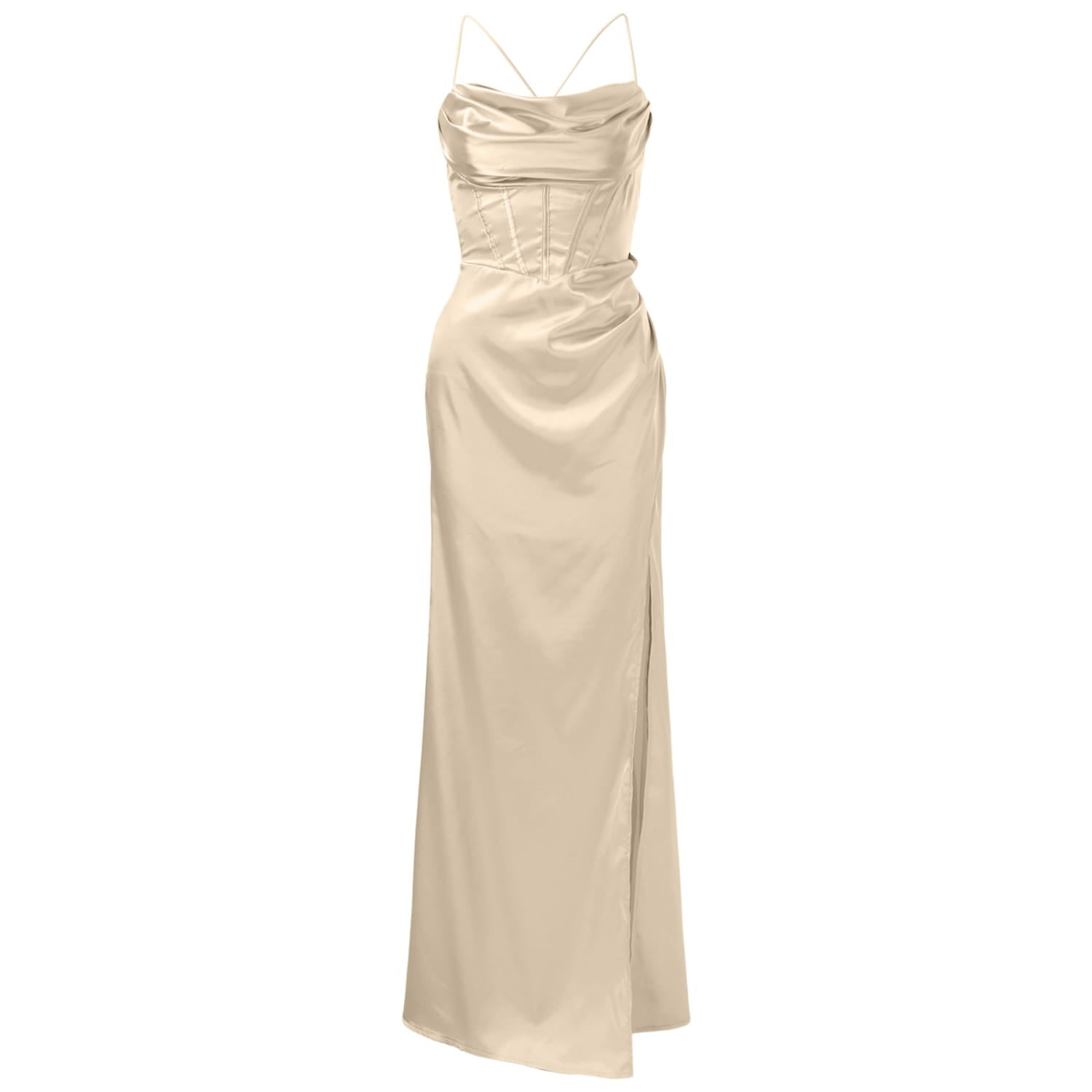 New Silky Thin Straps Satin Gown Corset Maxi Dress