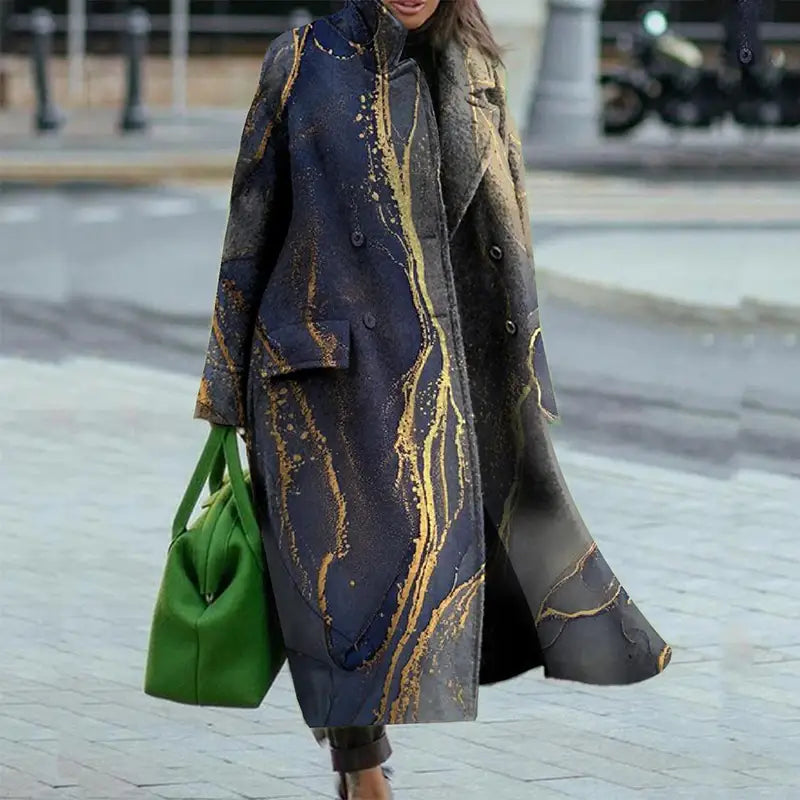 Elegant Street Lady Long Cardigan Cashmere Printed Coats