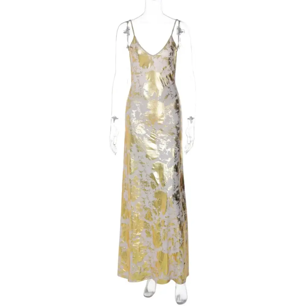 Elegant Gold Foil Fragmented Bodycon Statement Dresses