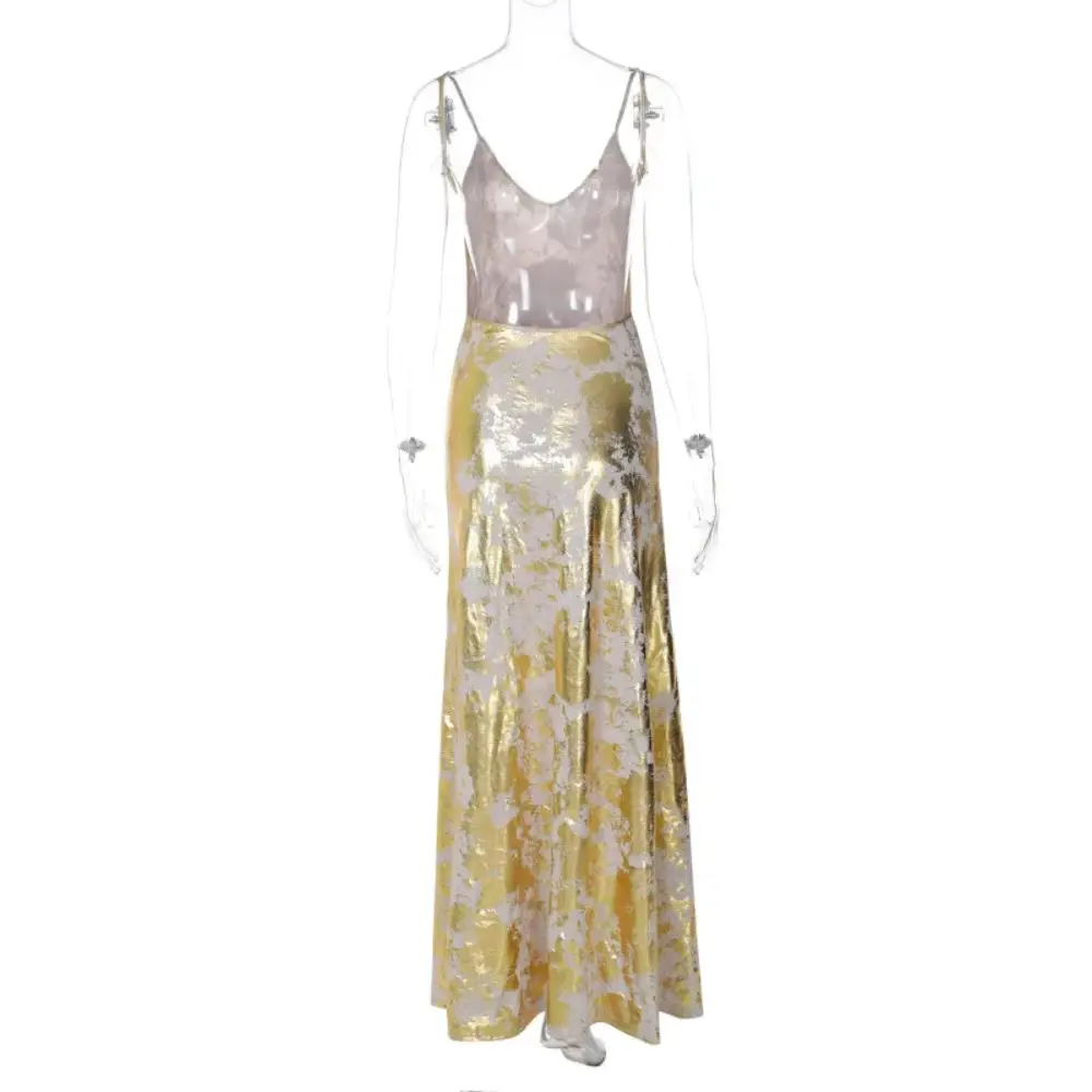 Elegant Gold Foil Fragmented Bodycon Statement Dresses