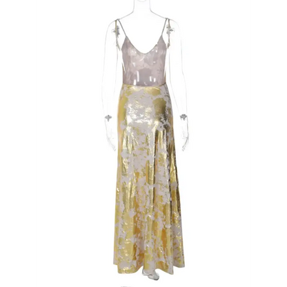 Elegant Gold Foil Fragmented Bodycon Statement Dresses