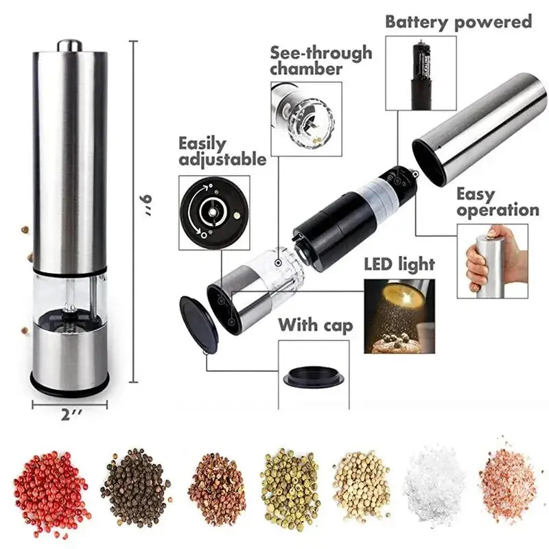 Elegant Stainless Steel Electric Pepper Grinder - Silver