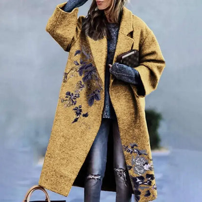 Elegant Street Lady Long Cardigan Cashmere Printed Coats