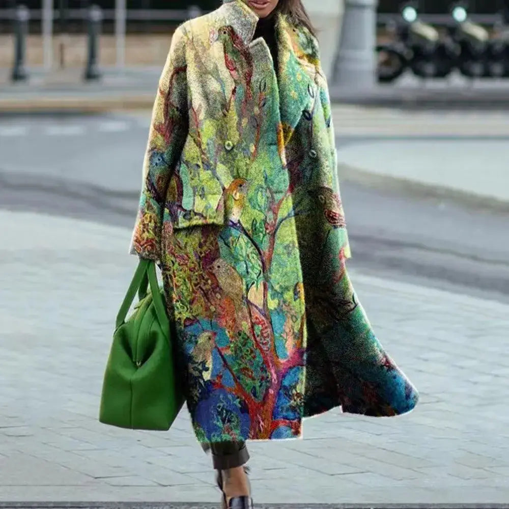 Elegant Street Lady Long Cardigan Cashmere Printed Coats