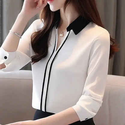 Blusas Mujer De Moda 2024 Long Sleeve Blouse Women Turn down Collar Office Lady White Chiffon Blouse Shirt Women Tops Blusa B865