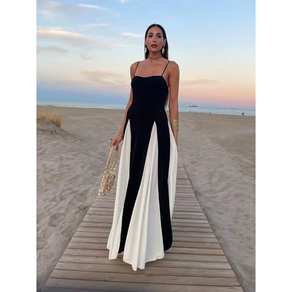 Sexy Women Contrasting Gown Patchwork Sling Dress 