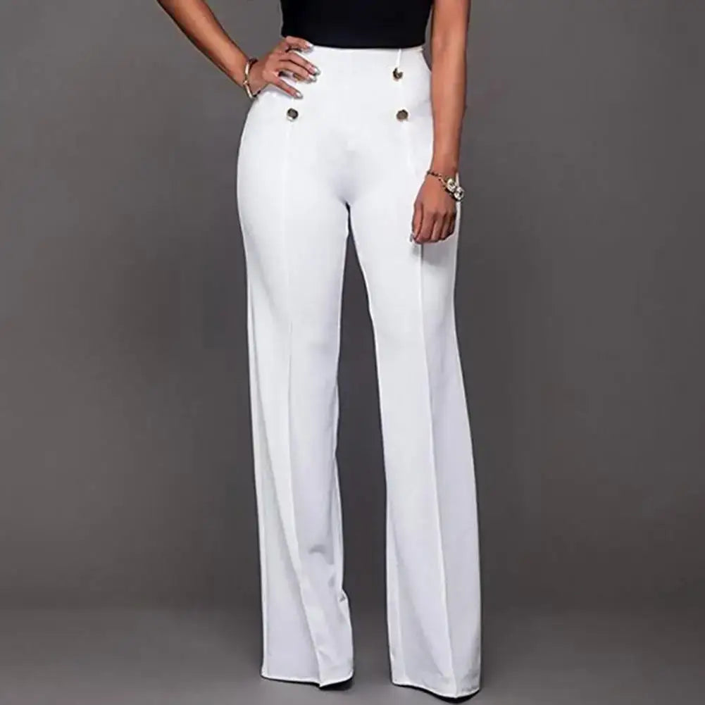 Solid Color Flare High Waist Wide Office Ladies Trousers