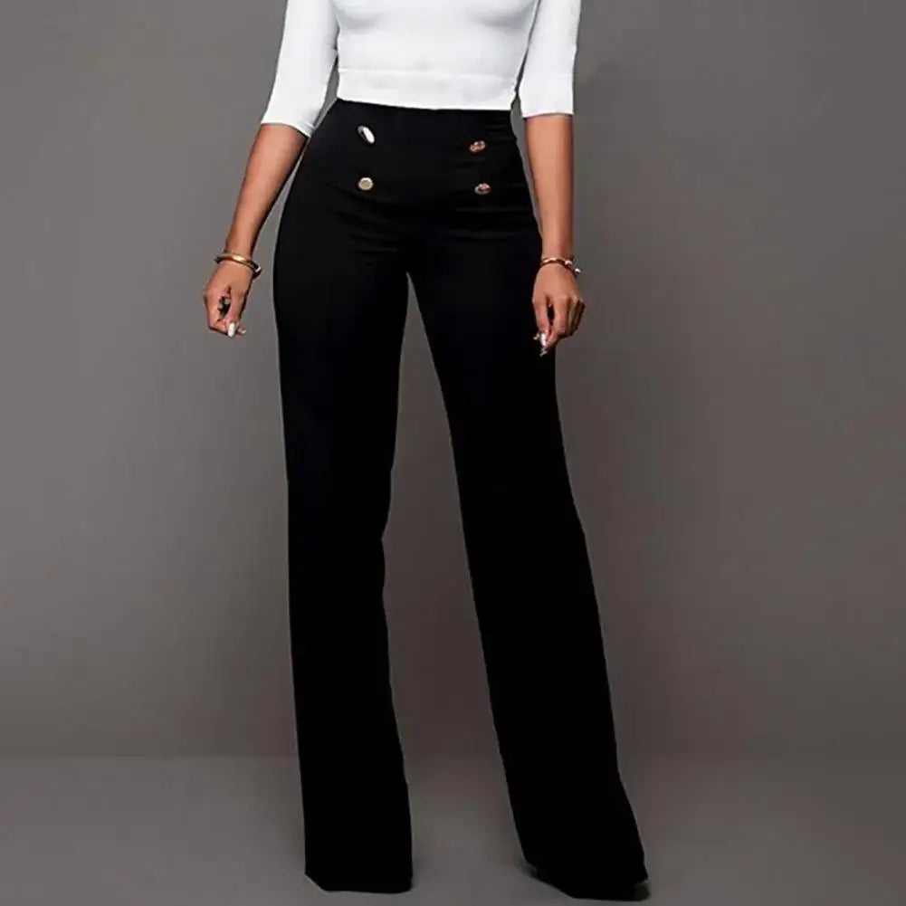 Solid Color Flare High Waist Wide Office Ladies Trousers