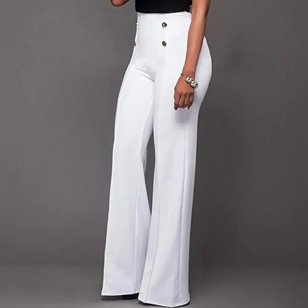 Solid Color Flare High Waist Wide Office Ladies Trousers