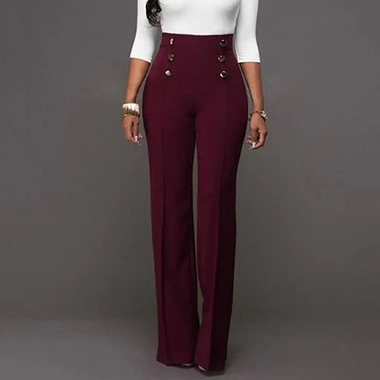 Solid Color Flare High Waist Wide Office Ladies Trousers