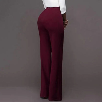 Solid Color Flare High Waist Wide Office Ladies Trousers