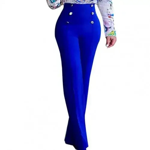 Solid Color Flare High Waist Wide Office Ladies Trousers