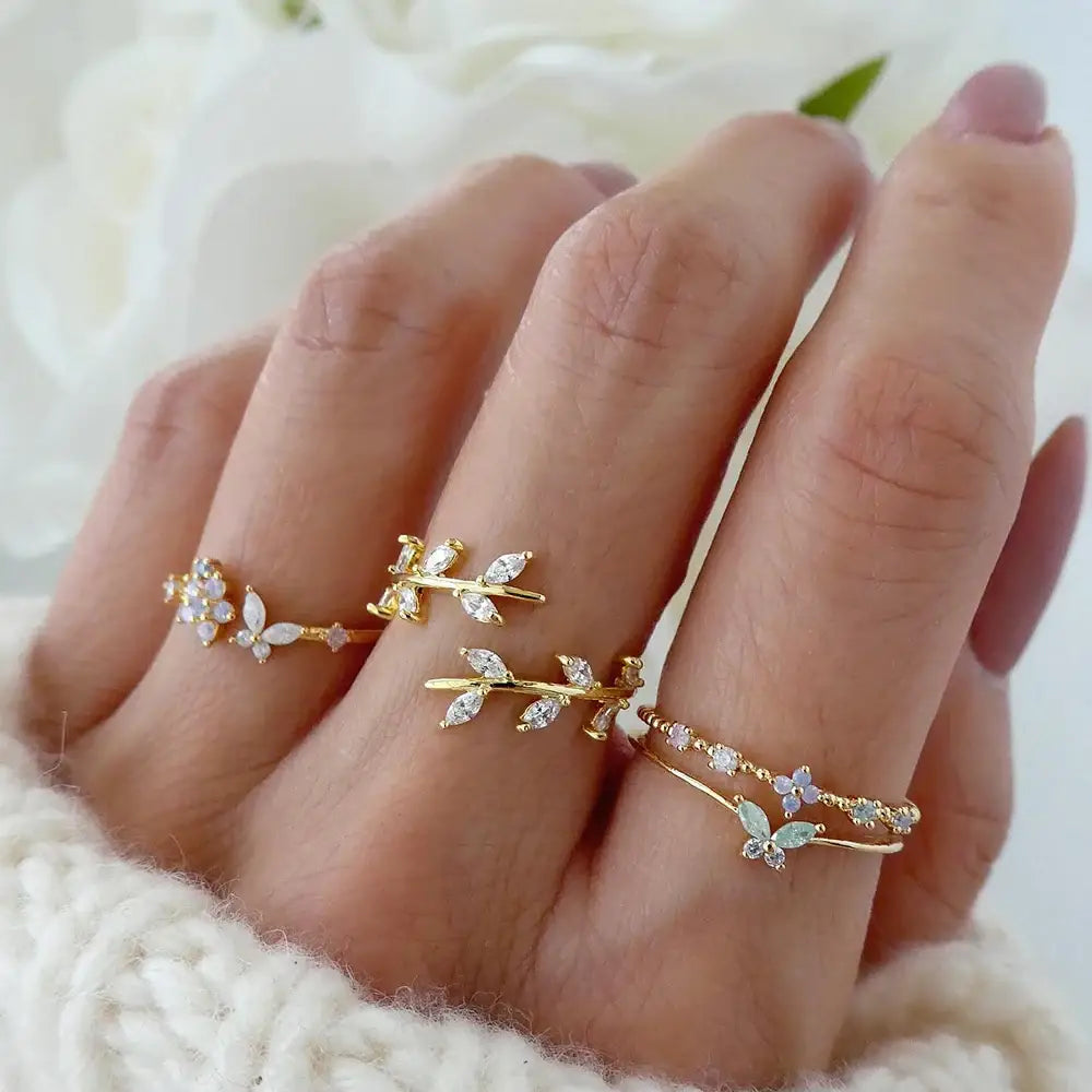 Temperament Twisted Leaves Flowers Elegant Ring