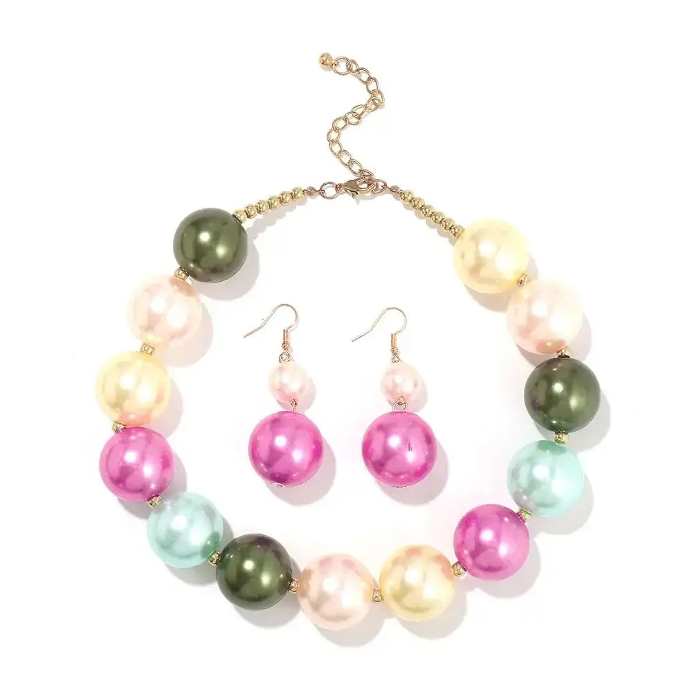 Vintage Luxury Big Metal Ball Pearl Statement Jewelry Set