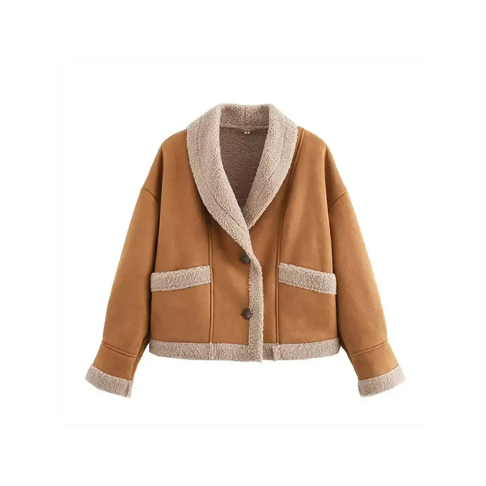 Women's Chic Wool Patchwork Button with Pocket Thickened Jacket